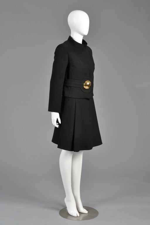 Pierre Cardin 1960s Wool Suit with Gold Brooch For Sale 1