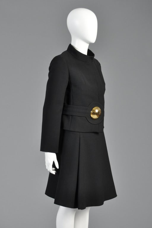 Pierre Cardin 1960s Wool Suit with Gold Brooch For Sale 2