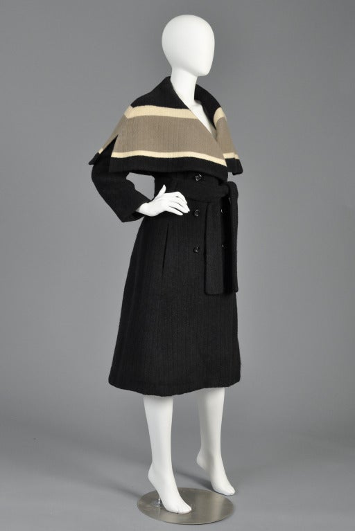 Women's Christian Dior 1950s Wool Coat with Massive Caped Collar