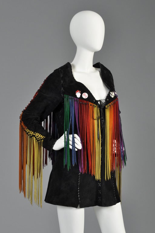 Women's c. 1968 Suede Tunic w/ Rainbow Fringe + Political Provenance