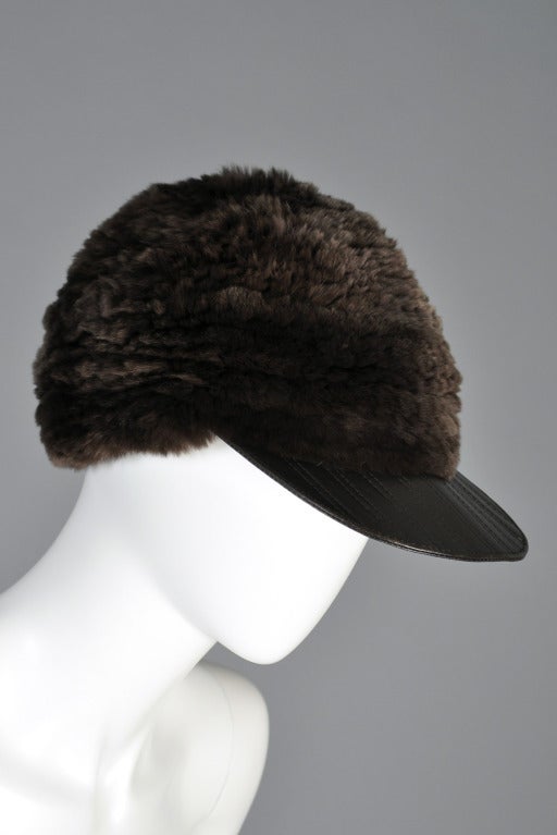 Women's or Men's Scaasi Lapin Fur + Leather Ball Cap