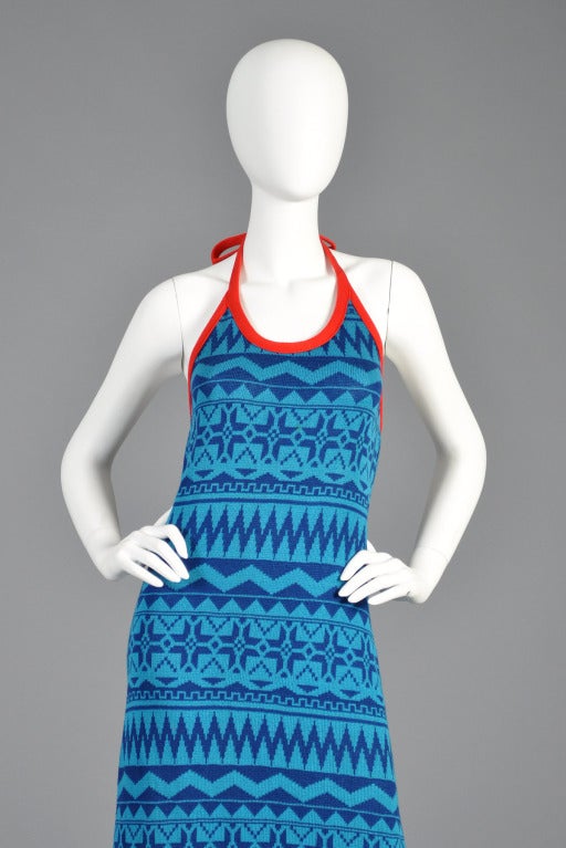 Blue Giorgio Sant'Angelo Knit Halter Maxi Dress For Sale