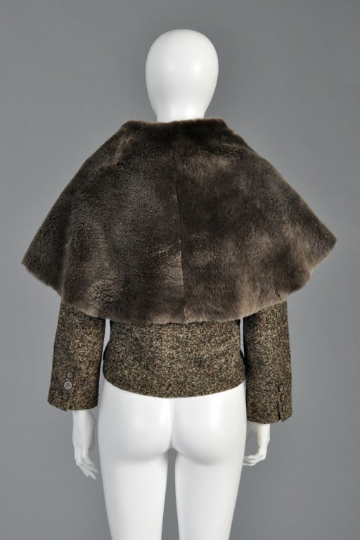Krizia Wool Jacket with Massive Shearling Fur Collar 1