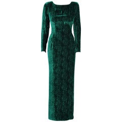 Oscar de la Renta Pleated Train Deco Velvet Maxi Dress