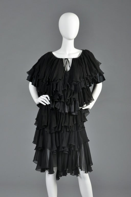 Black Phoebe Philo for Chloe Silk Chiffon Ruffled Party Dress For Sale