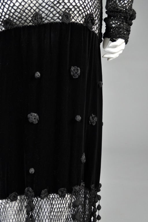 Moschino Deadstock Crochet + Velvet Evening Gown with Fringe For Sale 4