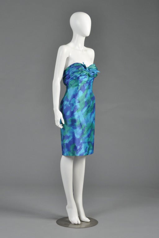 Women's Loris Azzaro Watercolor Silk Cocktail Dress For Sale