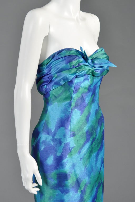 Loris Azzaro Watercolor Silk Cocktail Dress For Sale 2