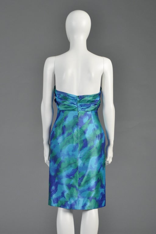 Loris Azzaro Watercolor Silk Cocktail Dress For Sale 3
