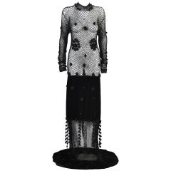 Moschino Deadstock Crochet + Velvet Evening Gown with Fringe