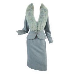 1950s New Look Fox Fur + Wool Suit