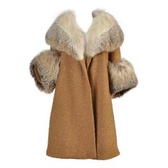 Vintage 1950s Wool Coat with Lynx Fur Mantle + Cuffs