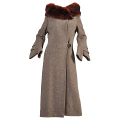 Late 1920s Art Deco Fin Sleeve Fox Collar Coat