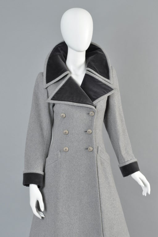 YSL Wool + Velvet Military Coat In Excellent Condition In Yucca Valley, CA
