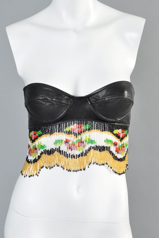 Moschino Beaded Fringe Leather Bustier In Excellent Condition In Yucca Valley, CA