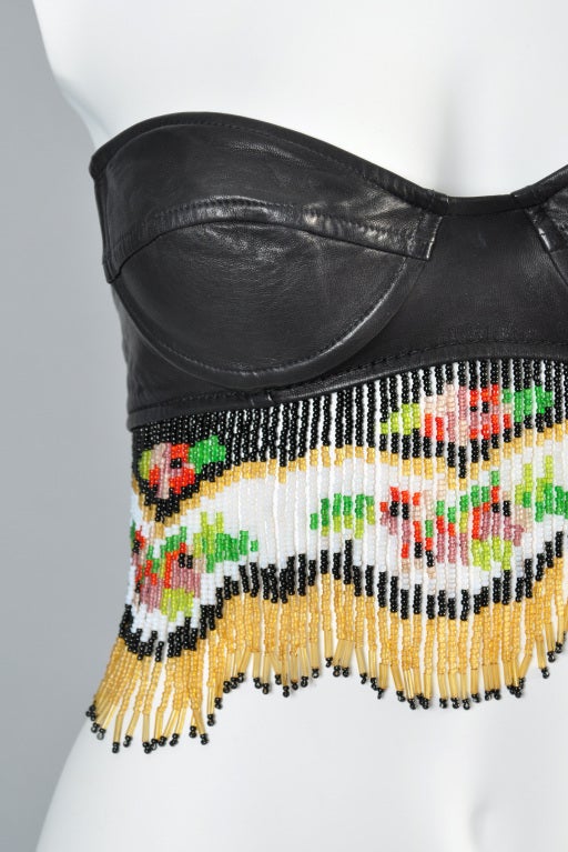 Women's Moschino Beaded Fringe Leather Bustier