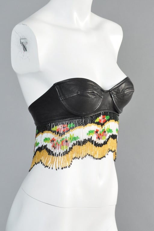 Moschino Beaded Fringe Leather Bustier 2