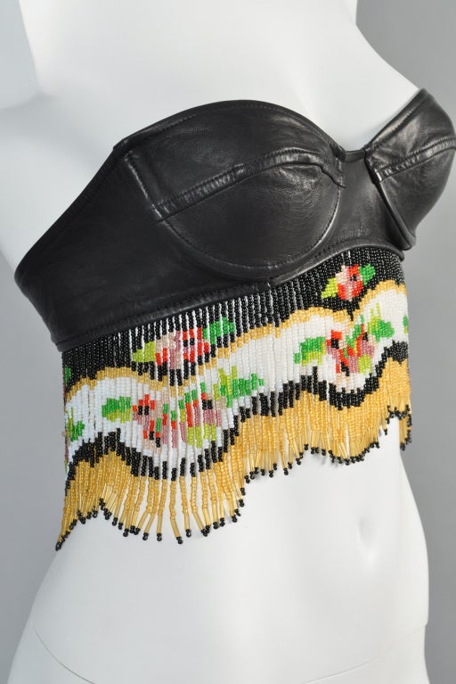 Moschino Beaded Fringe Leather Bustier 3