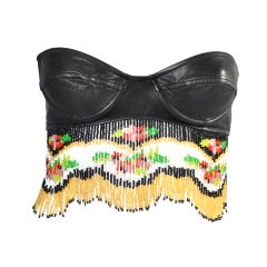 Vintage Moschino Beaded Fringe Leather Bustier