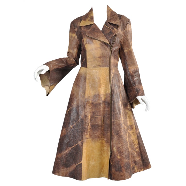 Norma Kamali Tie Dye Leather Zippered Coat