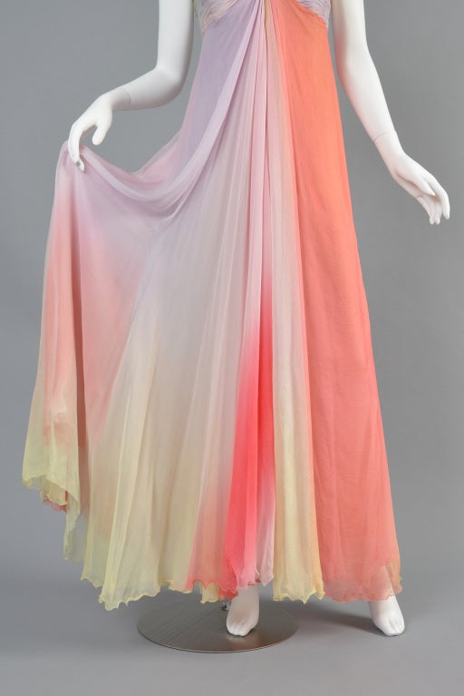 Bill Blass Rainbow Silk Chiffon  One Shoulder Gown 2