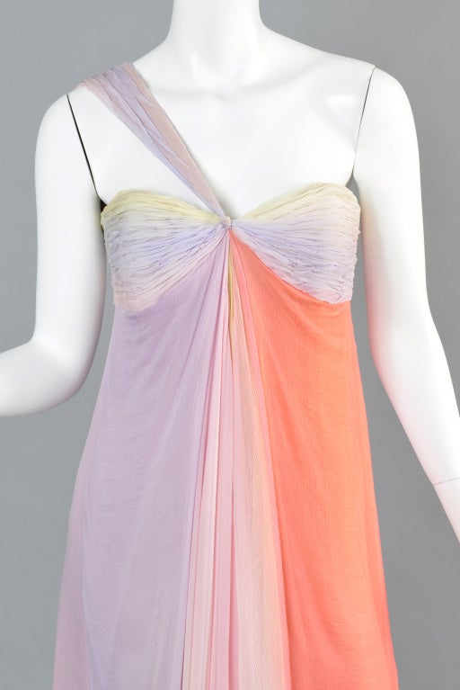 Bill Blass Rainbow Silk Chiffon  One Shoulder Gown 1