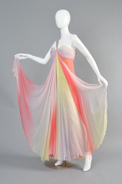 Bill Blass Rainbow Silk Chiffon  One Shoulder Gown 3