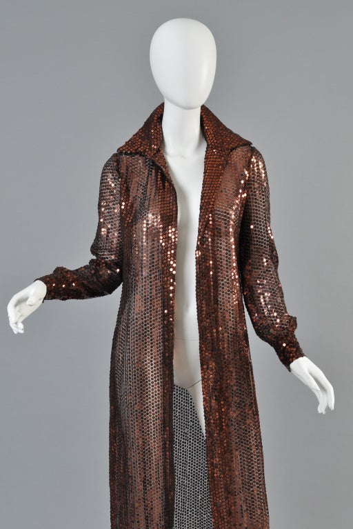 Oscar de la Renta Sequin Maxi Coat Dress 1