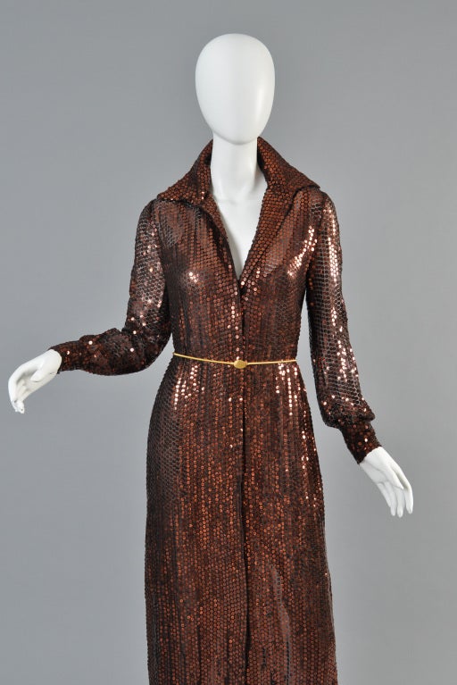Oscar de la Renta Sequin Maxi Coat Dress 2