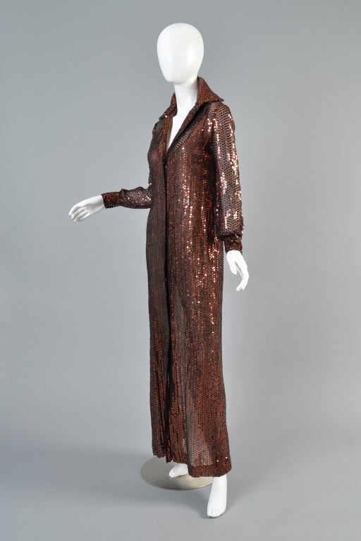 Oscar de la Renta Sequin Maxi Coat Dress 6