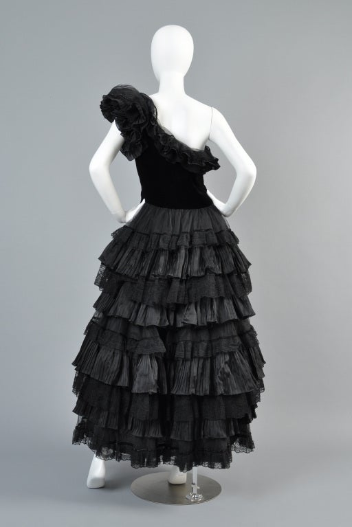 Valentino Ruffled Velvet + Lace Evening Gown 5