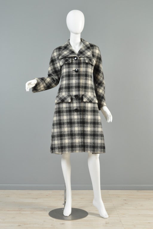 1960s Pierre Cardin Plaid Wool Coat