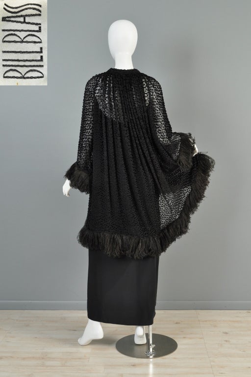 Bill Blass Silk Maxi Gown + Flocked Feather Trim Jacket For Sale at 1stDibs