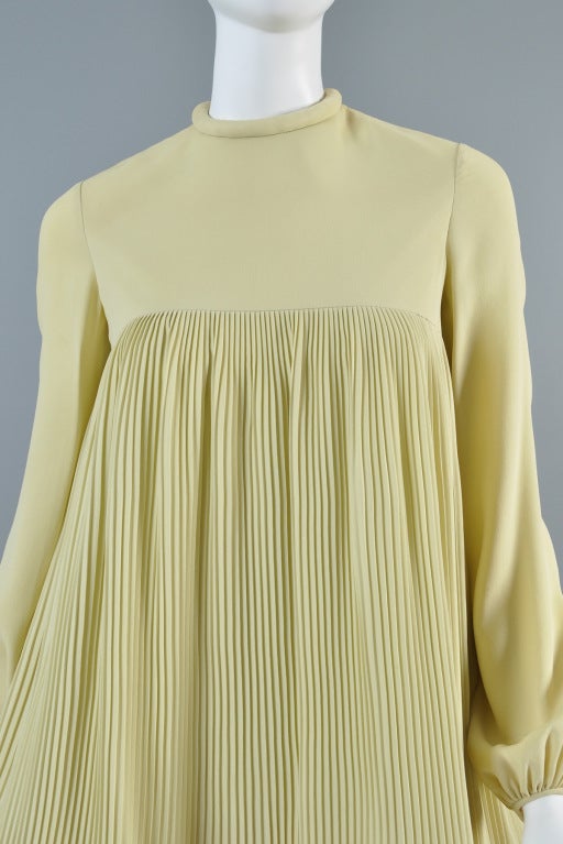 Yellow c.1967 Pierre Cardin Pleated Babydoll Dress