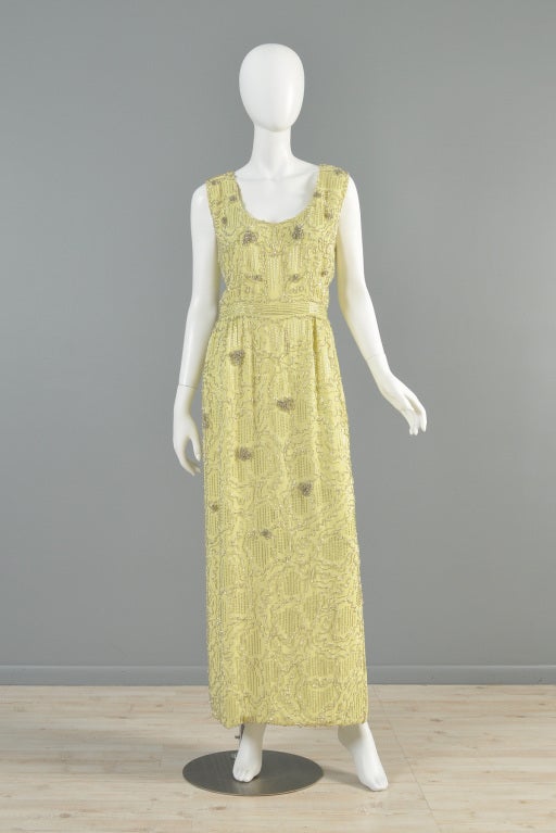 Beige Malcolm Starr 1960s Beaded Gown For Sale