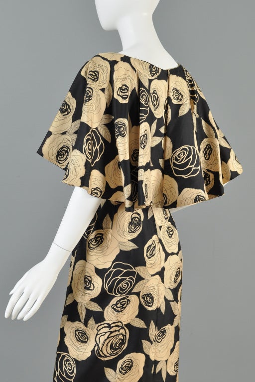 Christian Dior Rose Printed Silk Cape Dress 3