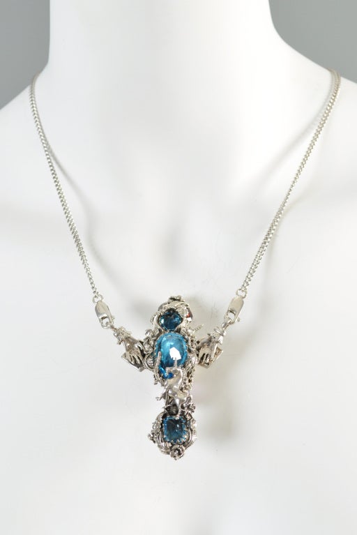 Bob Stringer Sterling Unicorns + Gem Stones Cross Pendant at 1stDibs
