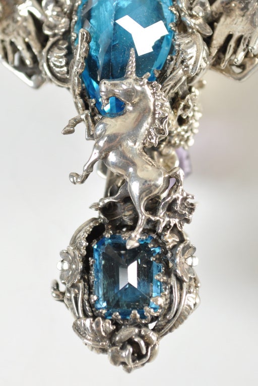 Bob Stringer Sterling Unicorns + Gem Stones Cross Pendant at 1stDibs