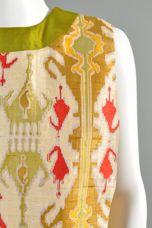 Women's Pierre Cardin 1960s Couture Ethnic Print Tabard Dress