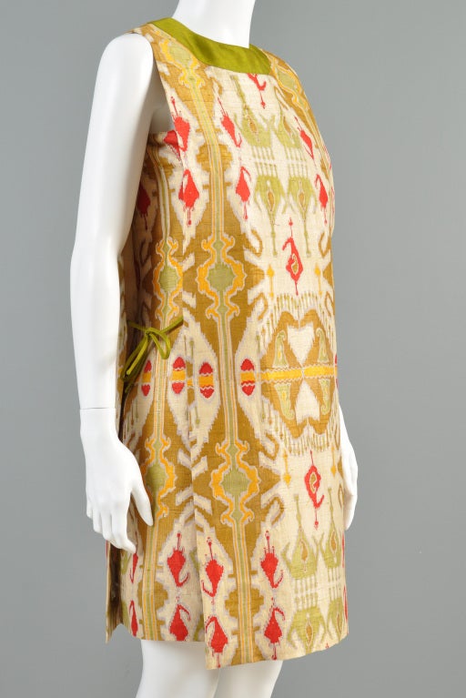 Pierre Cardin 1960s Couture Ethnic Print Tabard Dress 1
