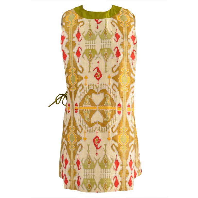Pierre Cardin 1960s Couture Ethnic Print Tabard Dress