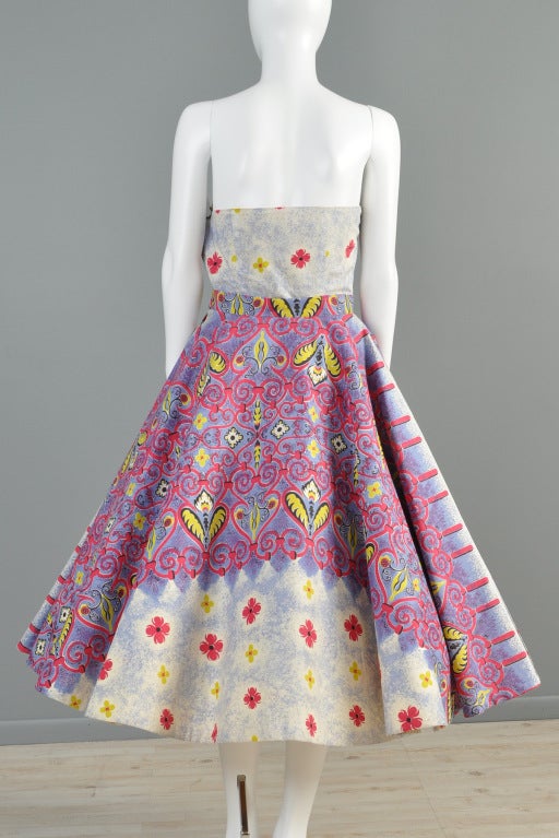 1950s 2pc Ethnic Full Circle Patio Dress 6