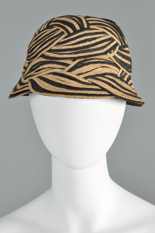 Elsa Schiaparelli Woven Stripe Hat In Excellent Condition In Yucca Valley, CA