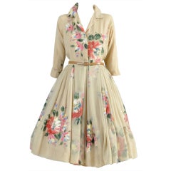 Vintage Holly Hoelscher Hand Painted 1950s Silk Chiffon Party Dress