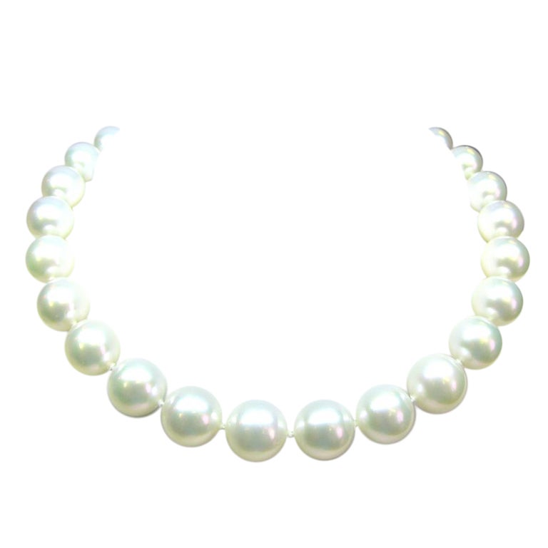 Large White South Sea Pearl Choker with White Gold Ball Clasp