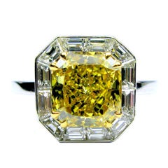 3.22ct Fancy Deep Yellow SI1 Cushion Diamond Ring