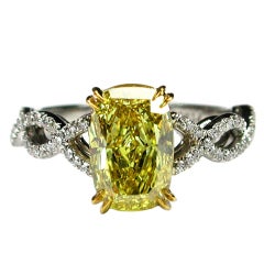 Gorgeous Fancy Vivid Yellow Cushion Cut Diamond Ring