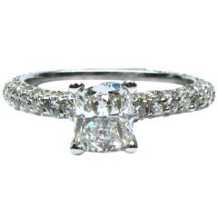 Cushion Cut Diamond Ring with Three-row Diamond Band