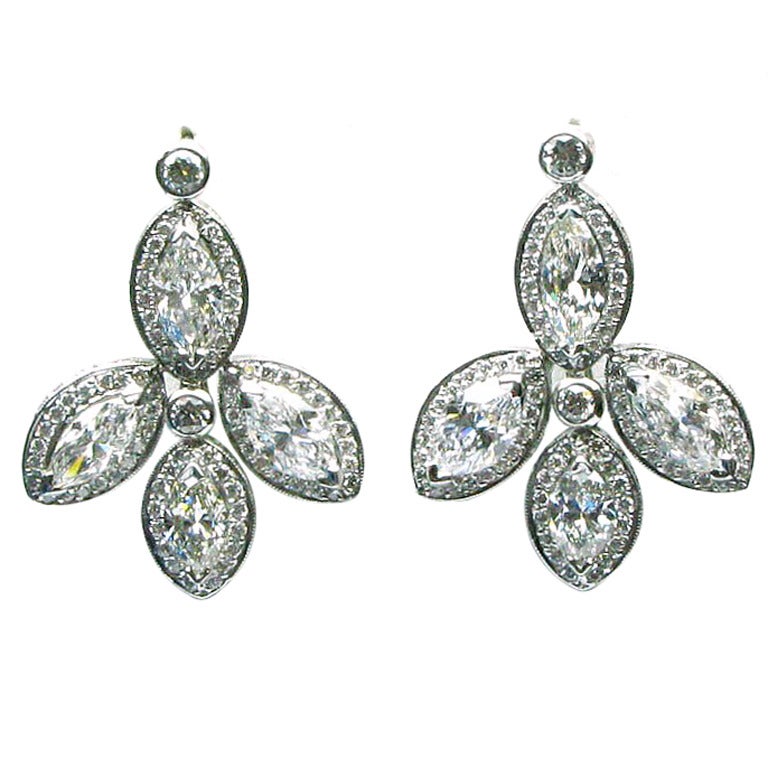 Fred Leighton Marquise-Cut Flower Diamond Drop Earrings