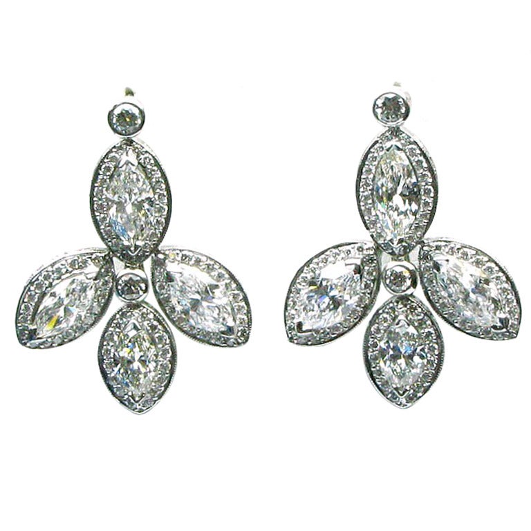 Fred Leighton Marquise-Cut Flower Diamond Drop Earrings For Sale